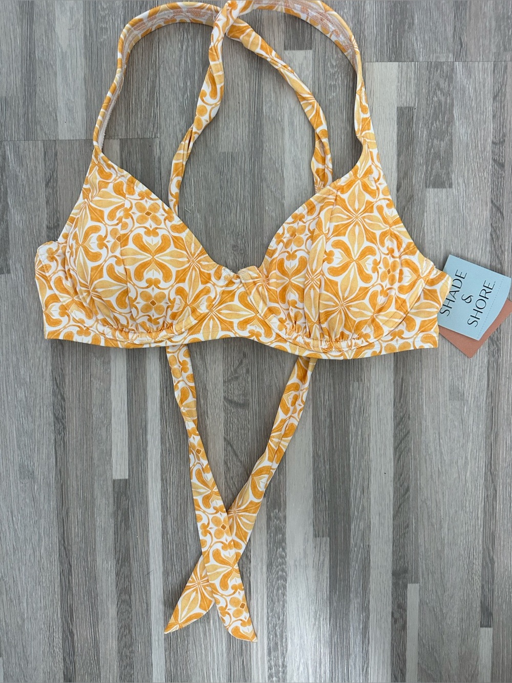 Shade + Shore Yellow Floral Bikini Top size 34 D